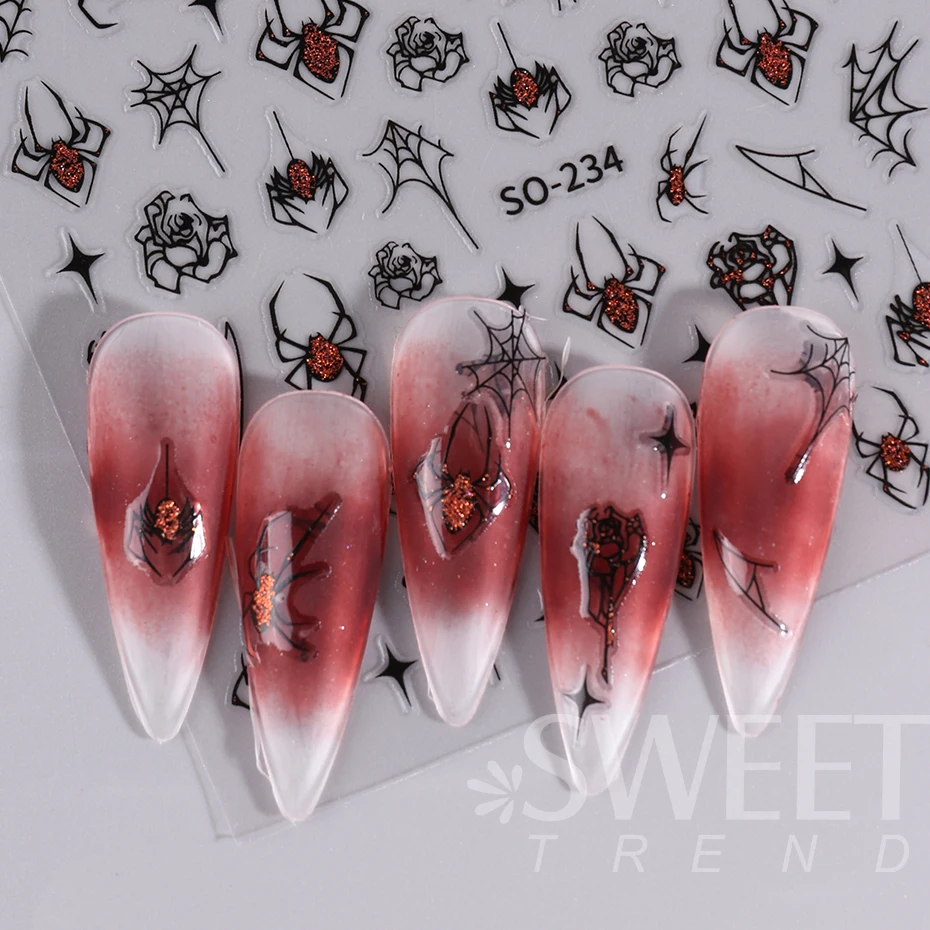 3d Spider Nail Sticker Zwart Rood Sliver Gillter Shinning Spider Scarlet Rose Slider Halloween Decal Diy Manicure Art Decoratie