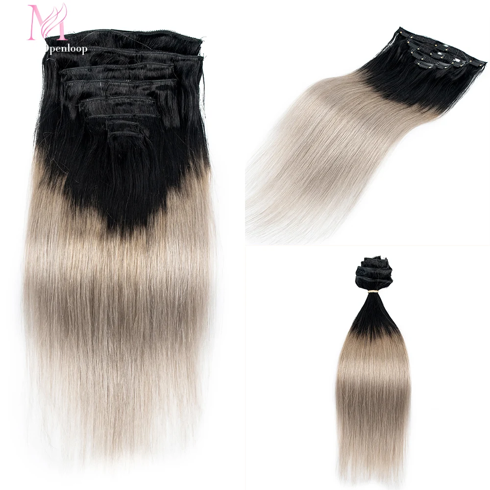 

Straight Clip In Human Hair Extensions Gray Unprocessed Hair Extensions Full Head Brazilian Hair Seamless Clip Ins Extension