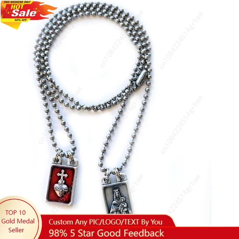 

Brown Scapular Necklace with Metal Tags and Brown Wool on Back | from Rugged Rosaries | Powerful Protection Catholic Gifts