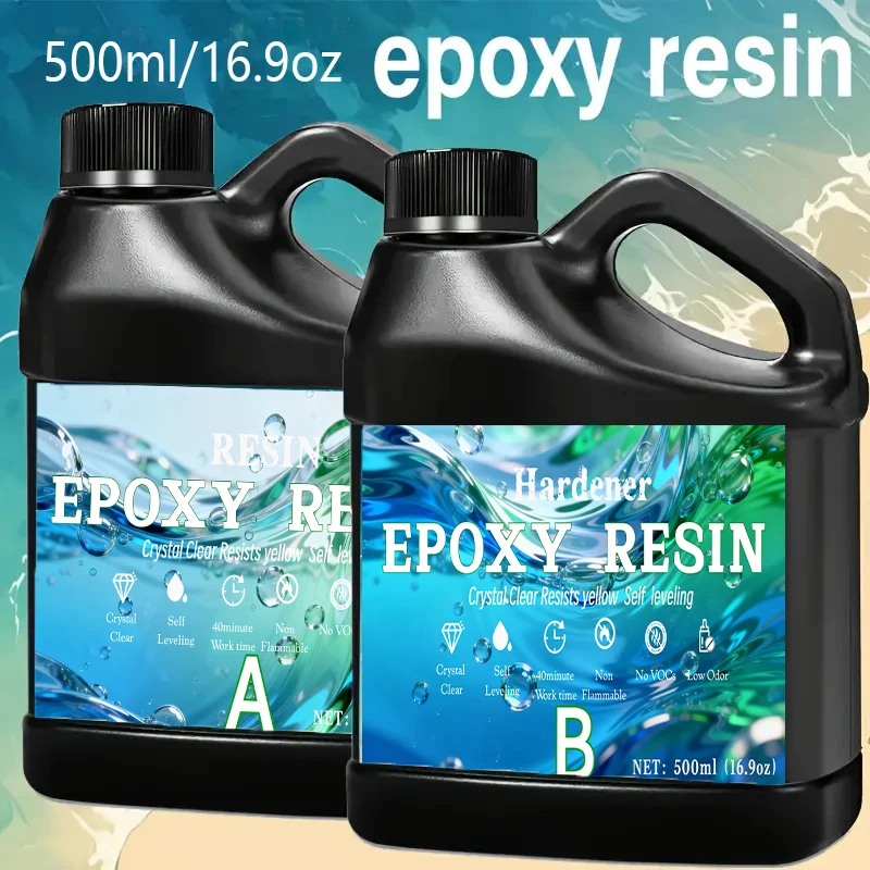 

500ml Epoxy Resin Kit- 1:1 Ratio, Crystal Clear, High Gloss, No Bubbles, Fast Curing,Large for DIY Art, Jewelry