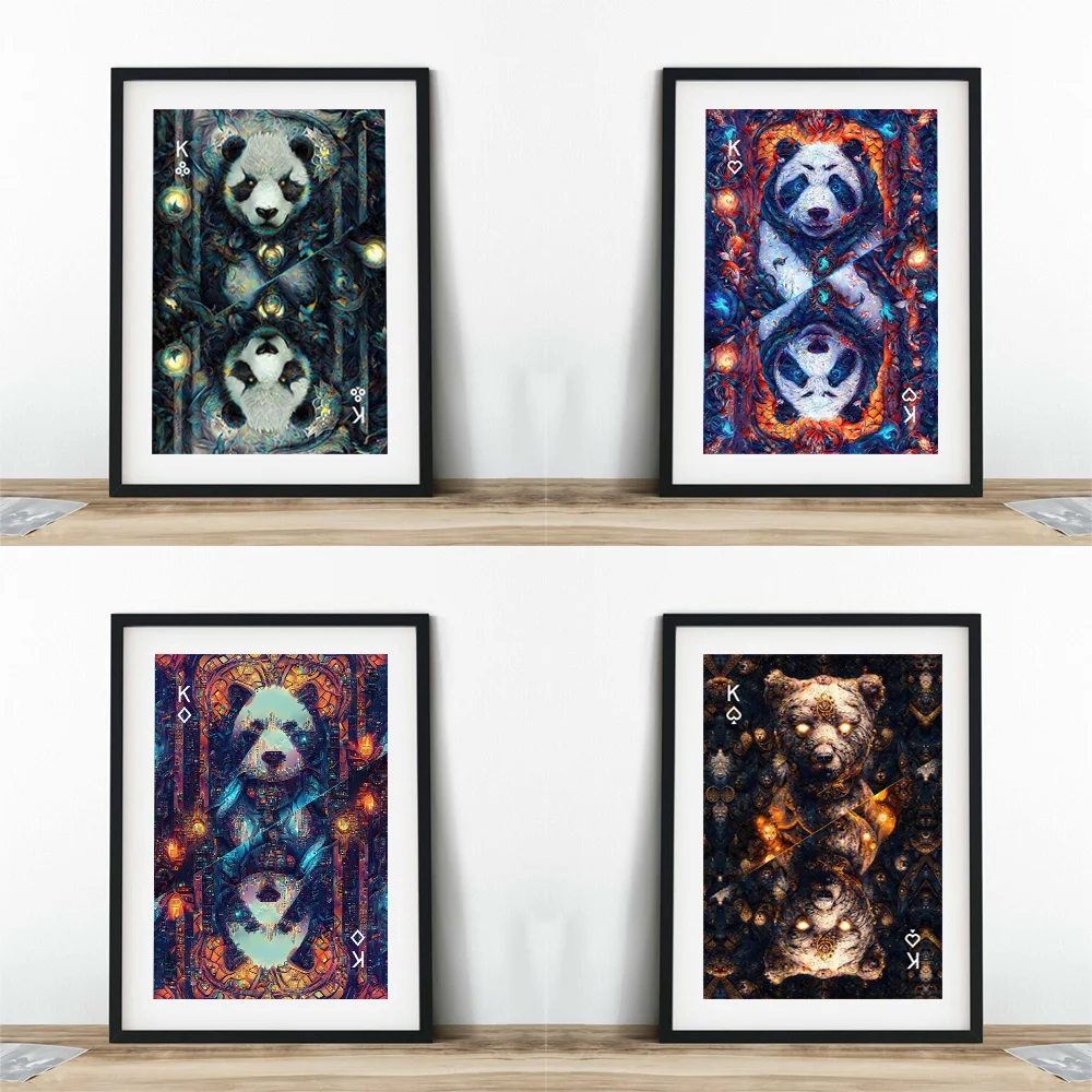 

Modern Fantasy Panda Fine Art Graffiti Giclee Wall Painting On Poker Canvas Prints Animal Poster Decoration For Living Room