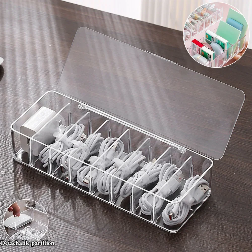 Dustproof Data Cable Organizer Charging Cable and Cell Phone Charger Plug Organizer Desktop Cable Organizer Box Home Storage Box