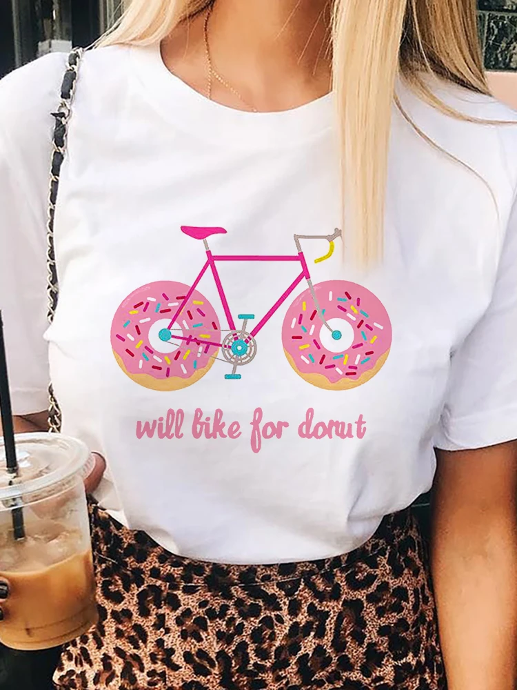 Beautiful Donut worry be happy Printed Women T Shirt Fashion Graphic White T-shirt Harajuku 90s Tops Tee Loose Tshirt Female