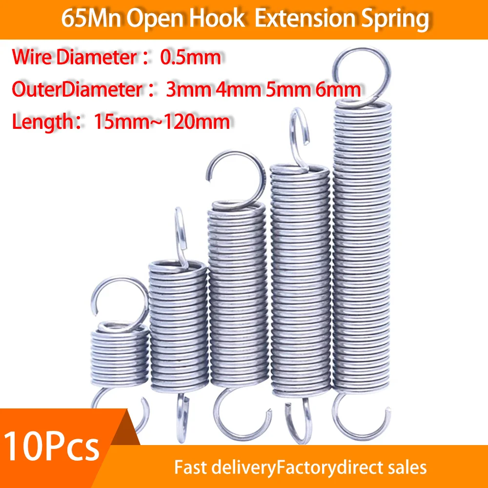 10Pcs 304 Stainless Steel Open Hook Tension Spring Diameter 0.5mm with O hook extension spring OD 3 4mm 5mm 6mm Extension Spring