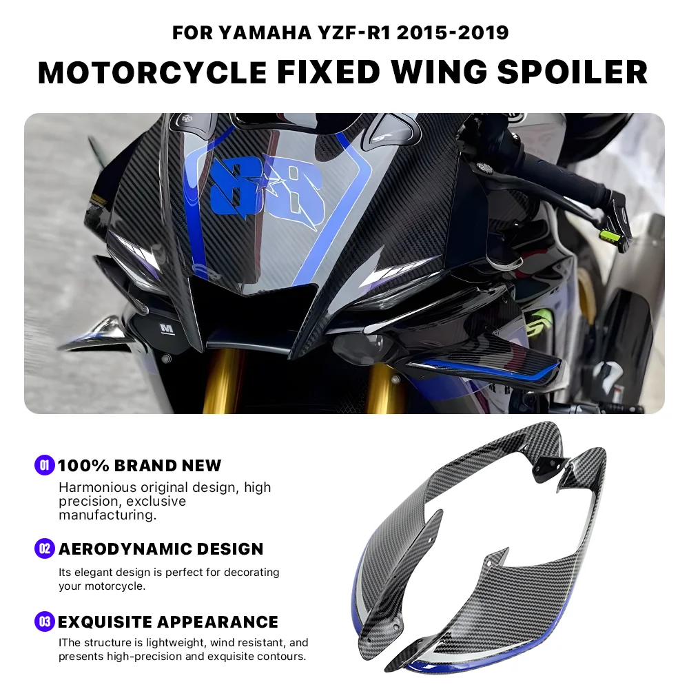 

Новый обтекатель мотоцикла с фиксированным крылом для Yamaha YZF R1 R1M 2015 2016 2017 2018 2019 YZF-R1, спойлер Winglet, карбоновый абс, высокое качество