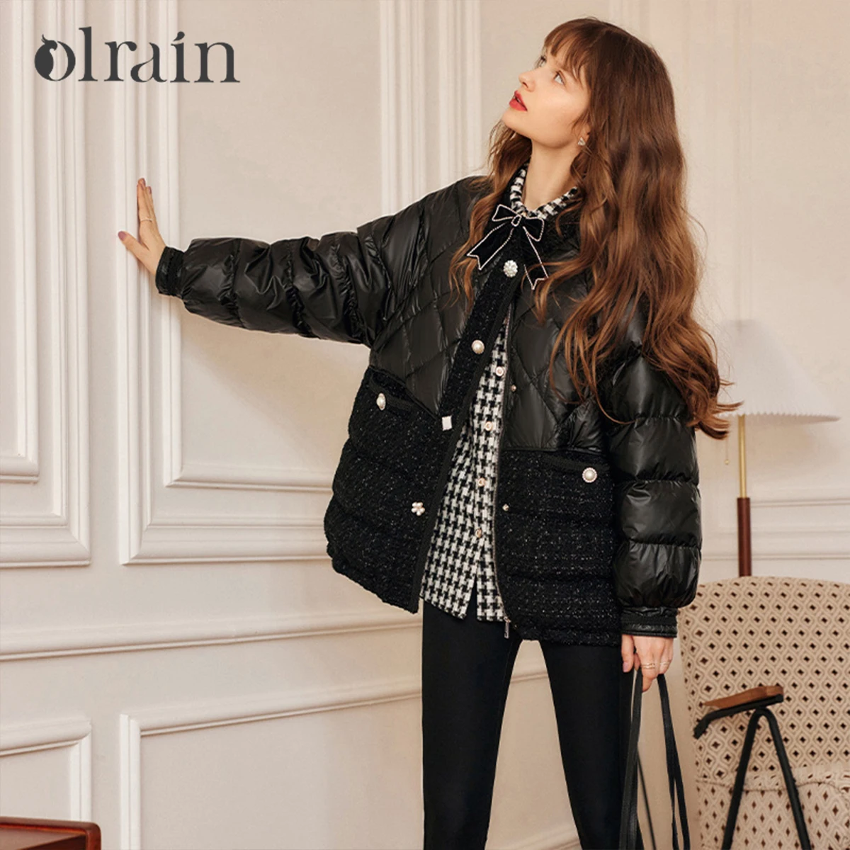 

OLrain French Elegant Down Jacket Women's Winter 2025 New Fashion Commute Down Coats Single Breasted Female Jacket GO56DY58508