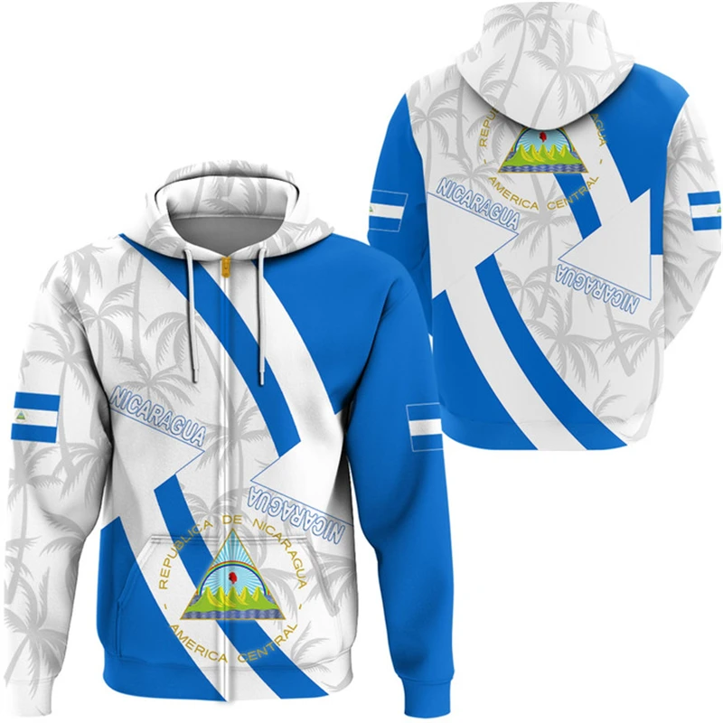 Vintage NI Nicaragua Flag Street Print Clothing Hip Hop Personality Hooded Sweatshirts Fashion Zip Hoodie Long Sleeve Pullovers