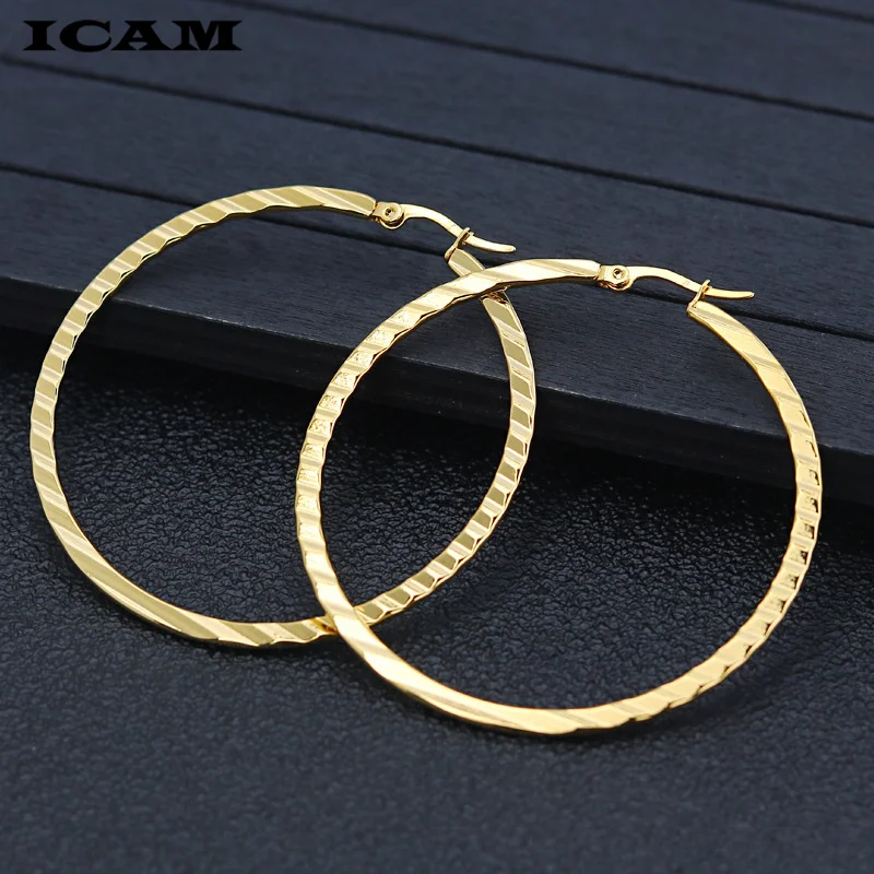 ICAM Gold Silver Color Round Small Big Hoop Earring for Women Stainless  Trendy Jewelry wholesale Earings Women Accessories