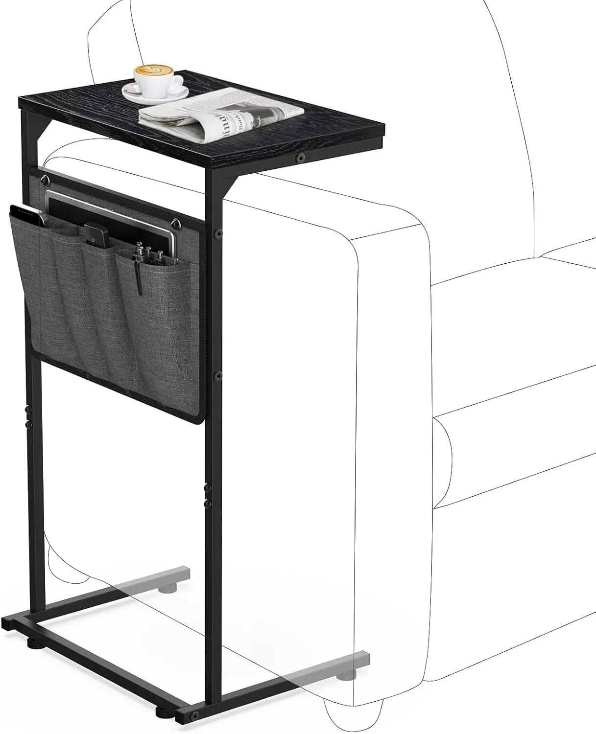 

C Shaped End Table, Small Side Table for Couch and Recliner, Slide Under Sofa Tray Desk with Storage Bag for Living Room and