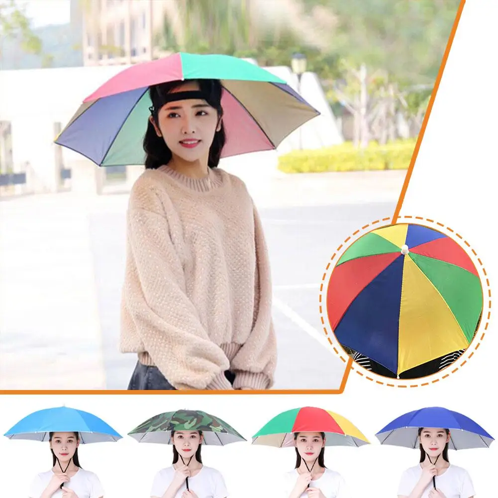 Summer Rain Umbrella Hat Foldable Sun Shade Waterproof Fishing Headwear Cap Beach Head Hats UV Protection Sunscreen