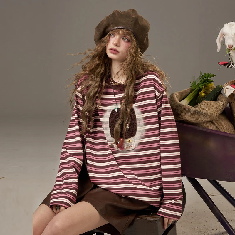 

ELFSACK 2025, осенние новые поступления, повседневная простая женская толстовка без капюшона с длинными рукавами и пряжи