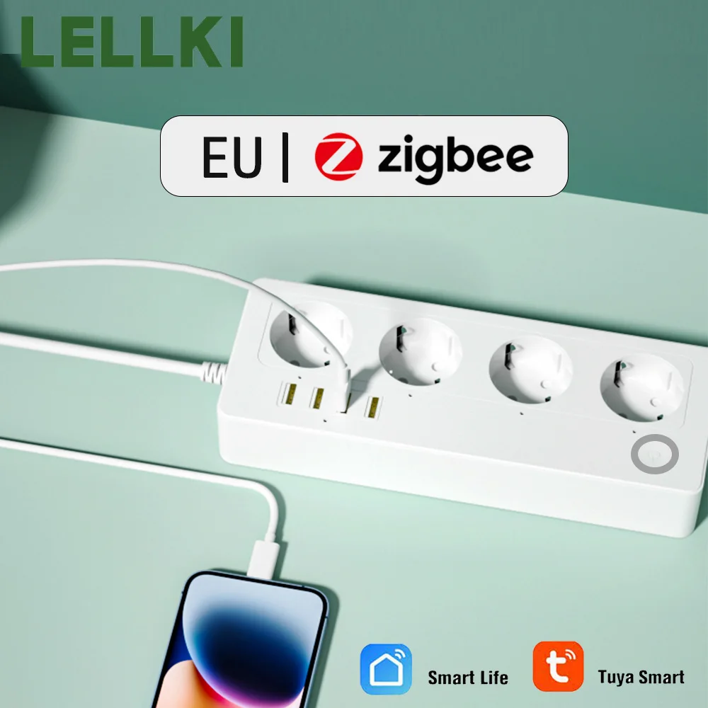 LELLKI Zigbee Smart Power Strip USB Fast Charging Extension Cord Tuya Smart Life Alexa Echo App Remote Control Yandex Alice 16A