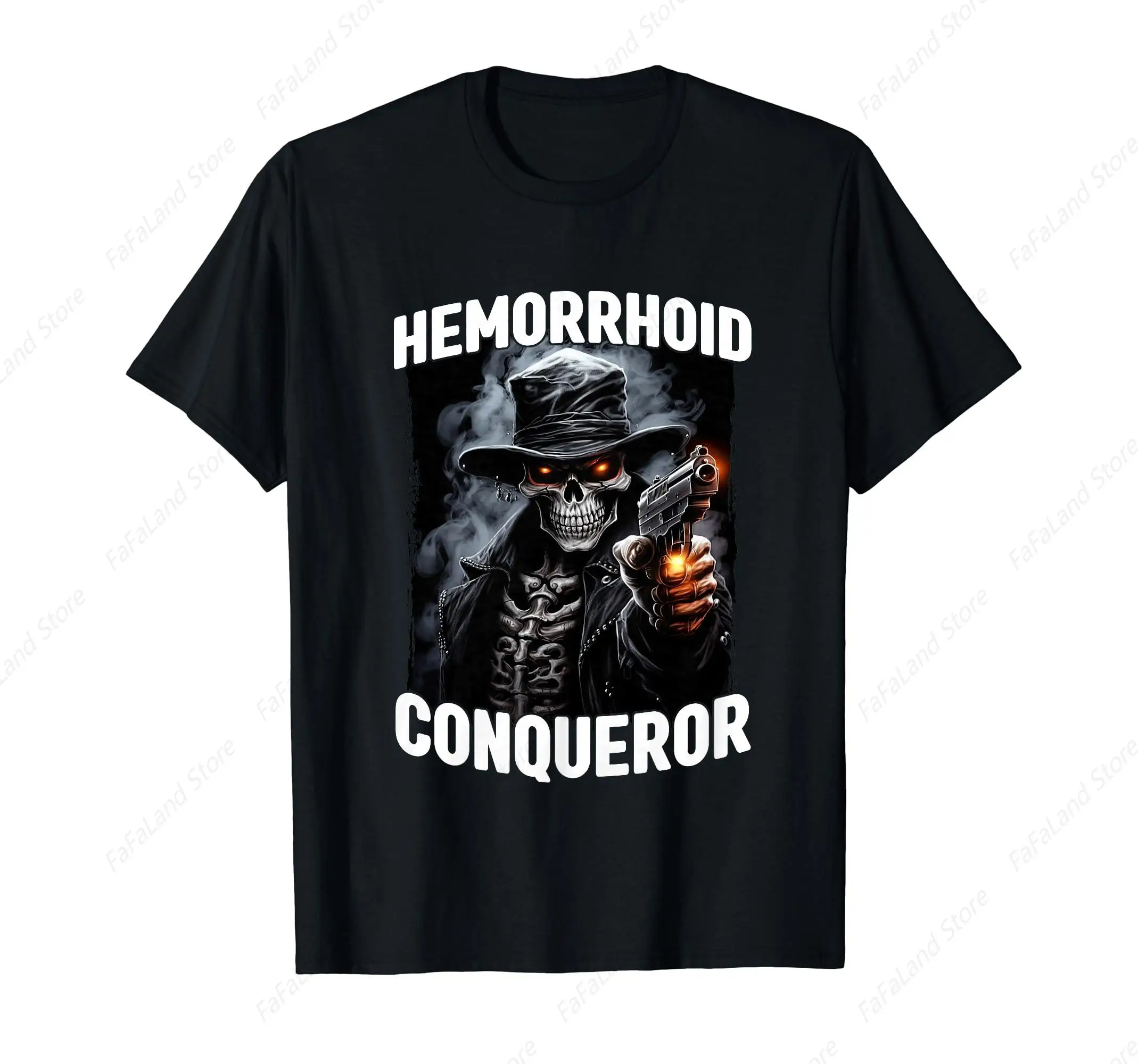 Hemorrhoid Conqueror Cringe Skeleton T-Shirt for Men Women Cotton Summer Top Tee