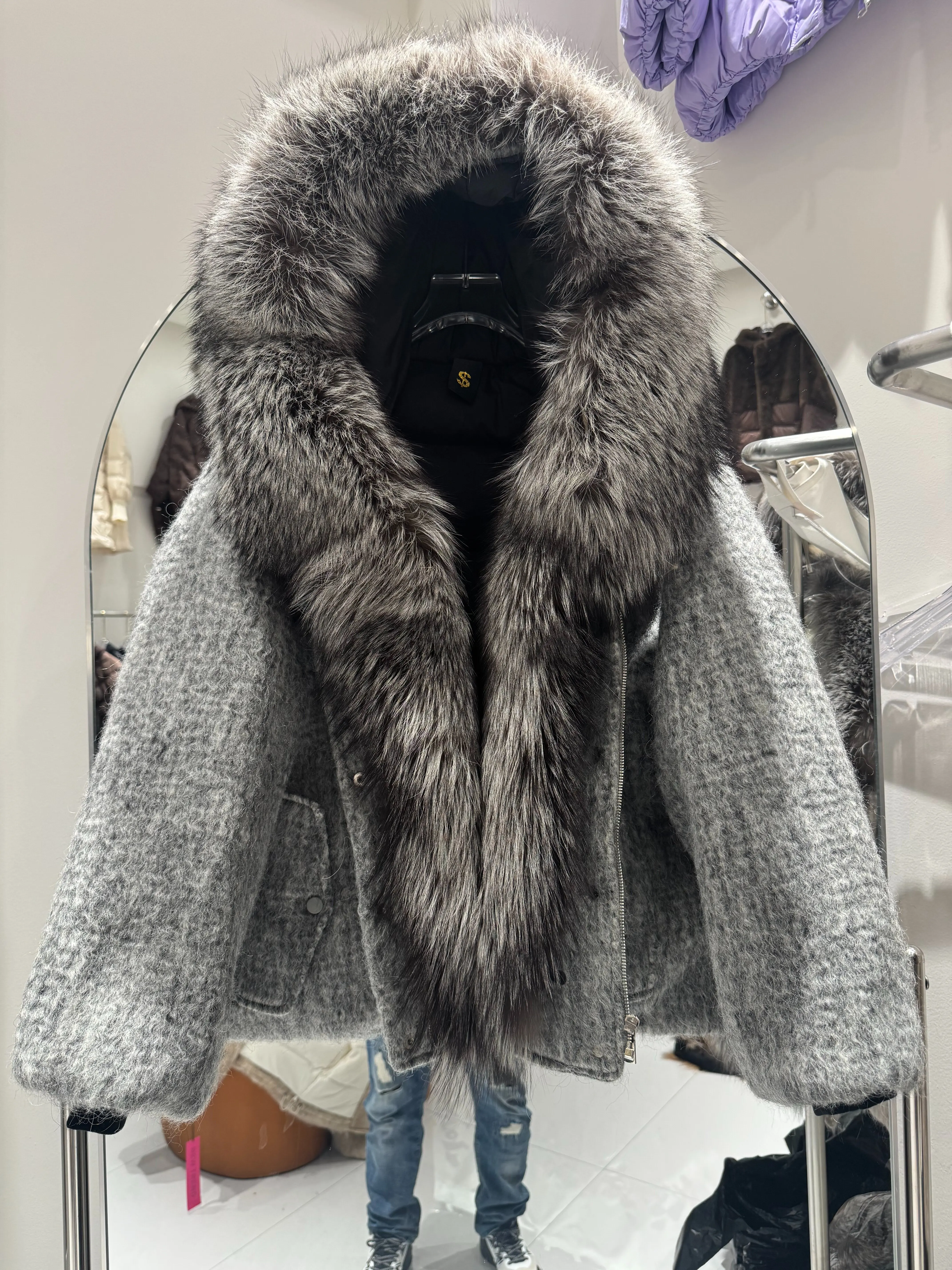 Hot Selling Fashion Real Fox Fur Collar Fur Coat Warm White Duck Down Lined Down Jacket Women's Winter Thicken Wool Woolen Coat