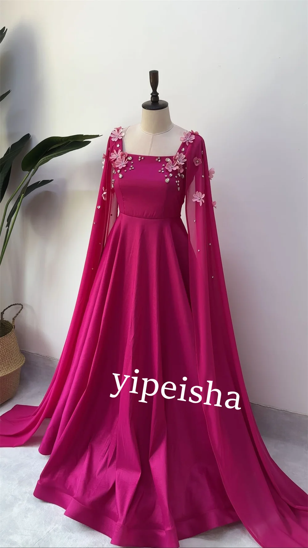 Jersey Draped Beading Applique Birthday Ball Gown·Square Neck Bespoke Occasion Gown Long Dresses