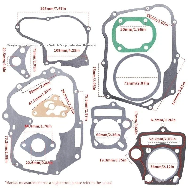 Motorcycle 110 125cc Horizontal Engine Gaskets Cylinder Piston Gasket Set