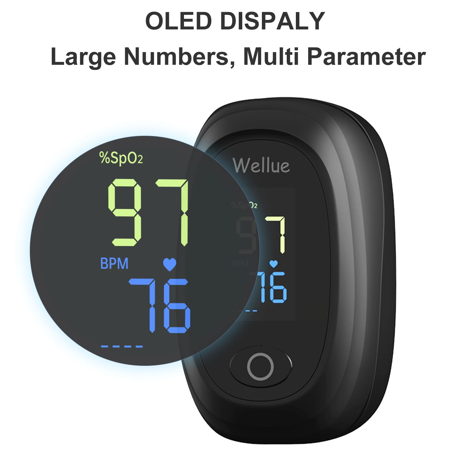 Wellue POD2 Finger Pulse Oximeter Fingertip Accurate Blood Oxygen Saturation Monitor and Pulse Rate Health Fitness Detector