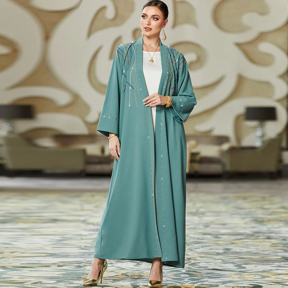 Spring and summer ABAYA hand-sewn diamond robe outer cardigan Arab spot women's clothing fashion temperament slim and thin elega