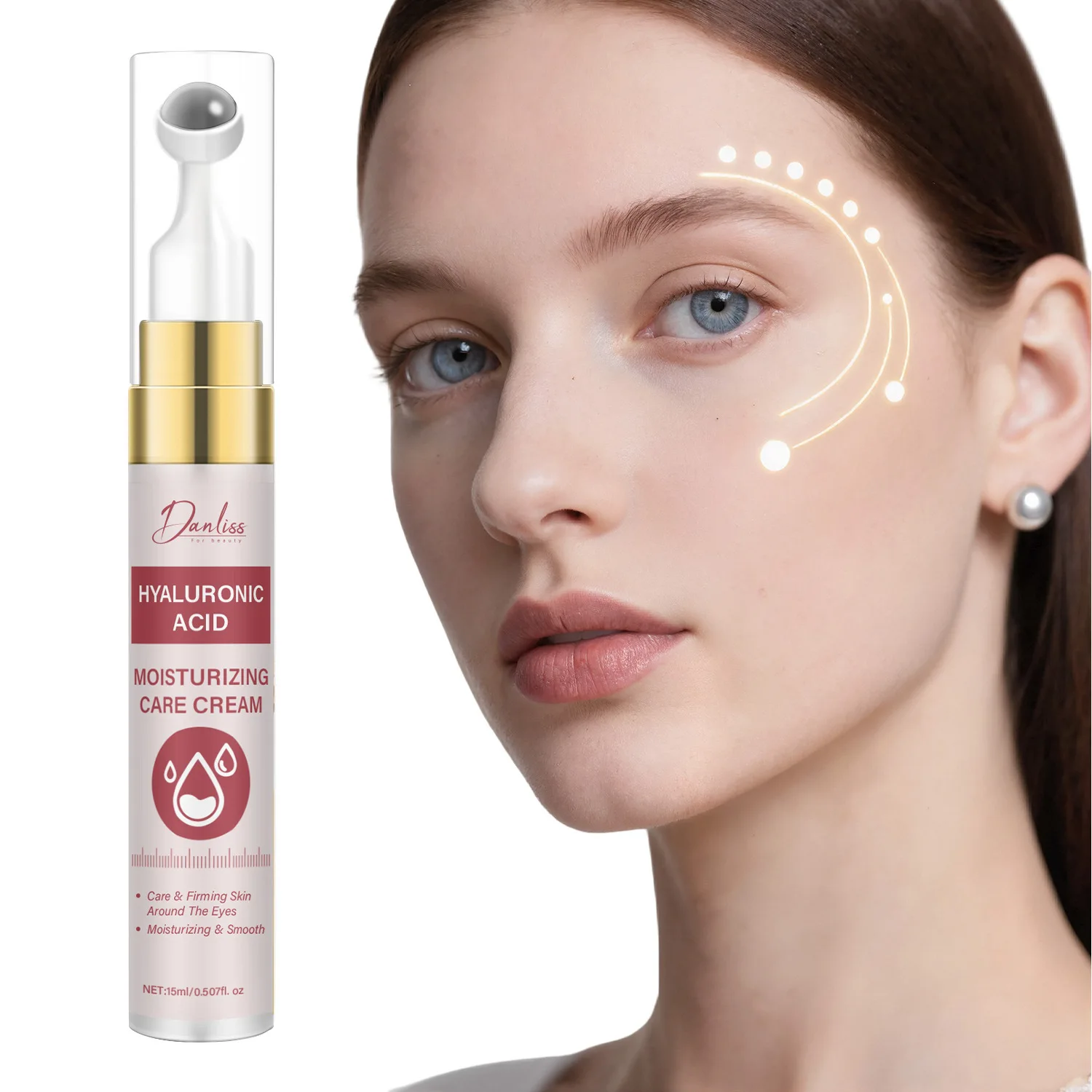 Hyaluronic Acid Eye Cream – 360° Rollerball Moisturizing Care with Aloe, Turmeric & Almond Oil.