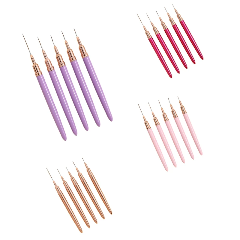 5PCS 7/9/11/15/25Mm Nail Liner Brush Set UV Gel Nail Brushes Kits French Stripe Line Painting Drawing Flower Pen Tools