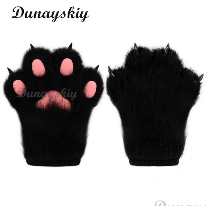 Furry Paw ถุงมือกรงเล็บเล็บถุงมืออะนิเมะ Cos เครื่องแต่งกายอุปกรณ์เสริมสําหรับสาวฮาโลวีนพรหมคอสเพลย์ Props อุปกรณ์เสริมที่กําหนดเอง