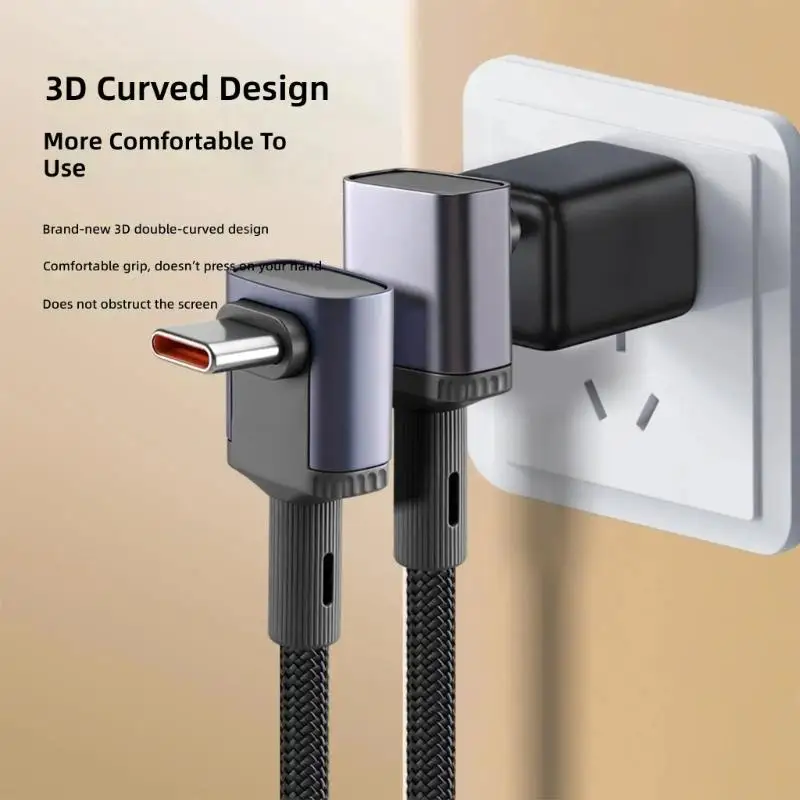 Type C to Type C Angled Charging Cable, 100W Power and USB 2.0 Data Transfer for Desks, Gaming Areas, and Near Devices 896C