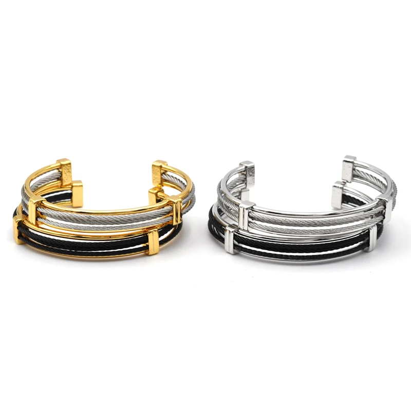 High Quality Stainless Steel Wire Rope Bracelet Titanium Steel Cable Bangles for Women Open Cuff Chain Chic Stackable Jewelry