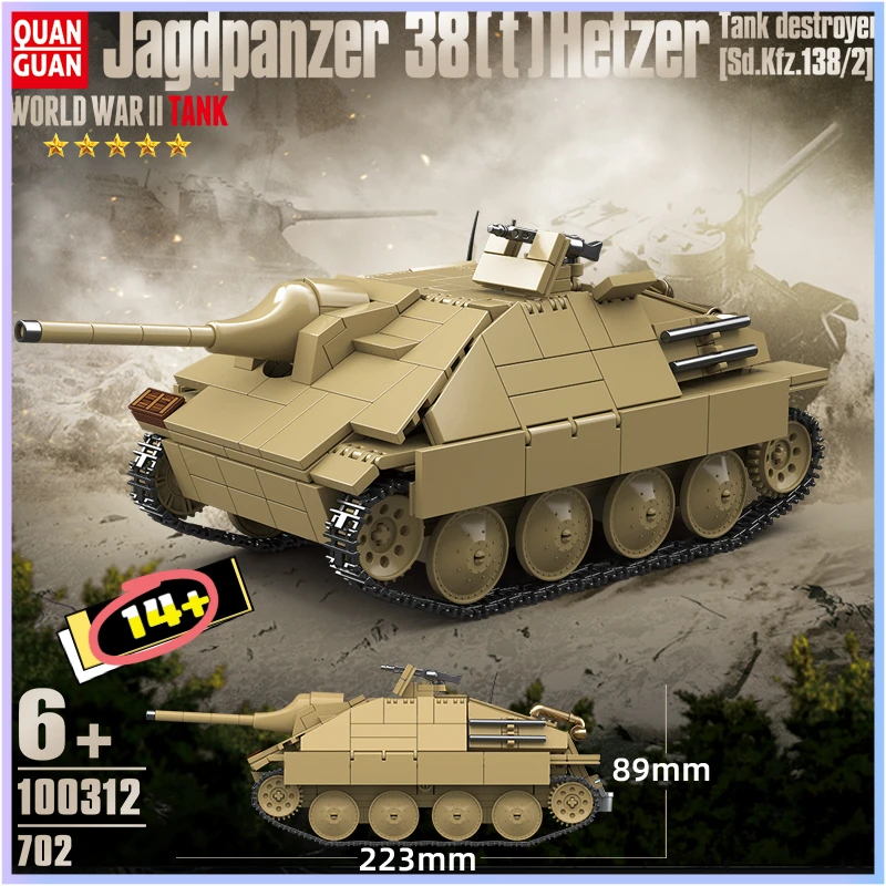 

WW II Military German Hunter Tank Destroyer Armored Vehicle（Jagdpanzer 38(t) Hetzer)DIY Building Block Model Set Kids Toy Gifts