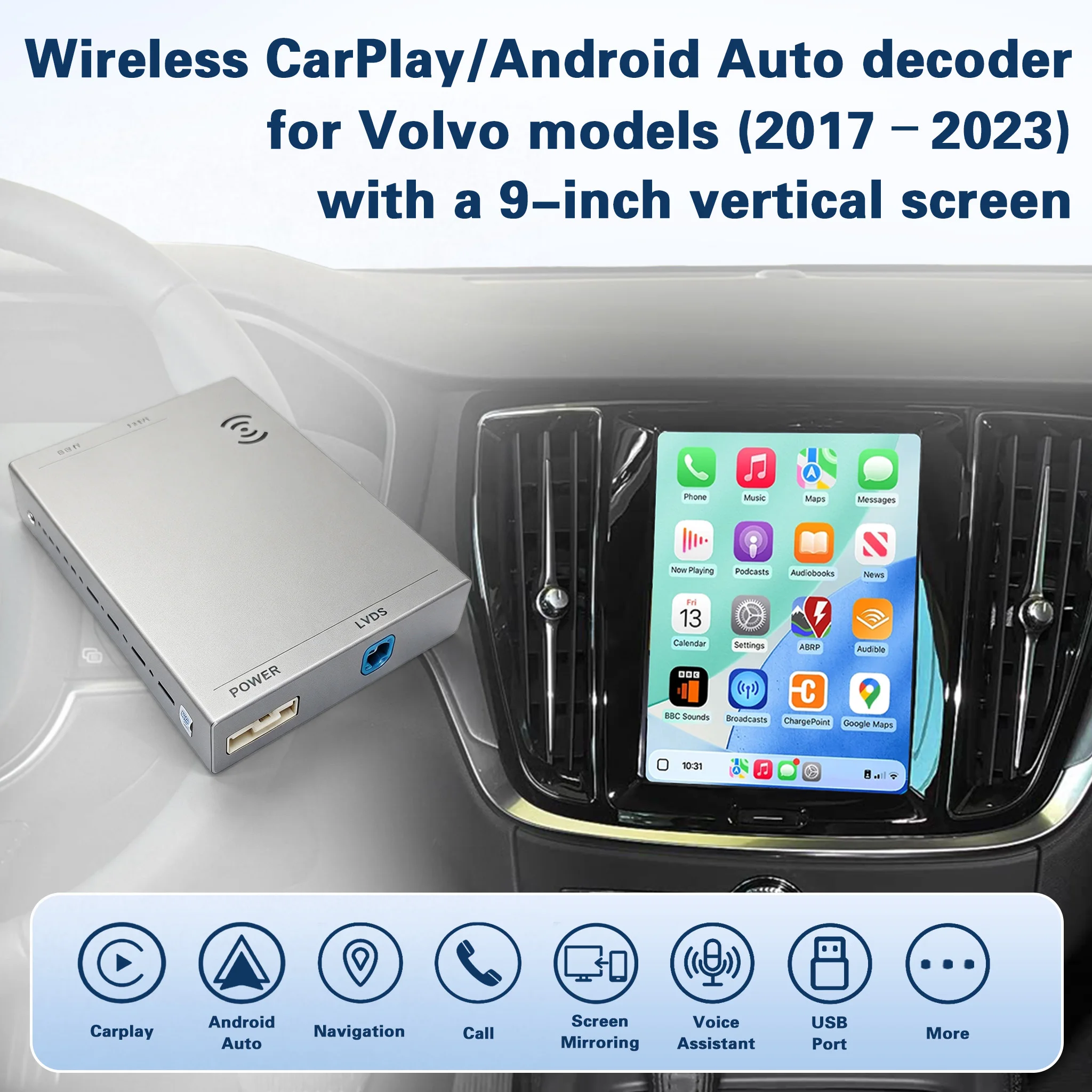 Wireless CarPlay Decoder Android Auto Interface Kit For Volvo XC90 XC60 XC40 S90 S60 V90 V60 2017-2022 Original Screen Upgrade