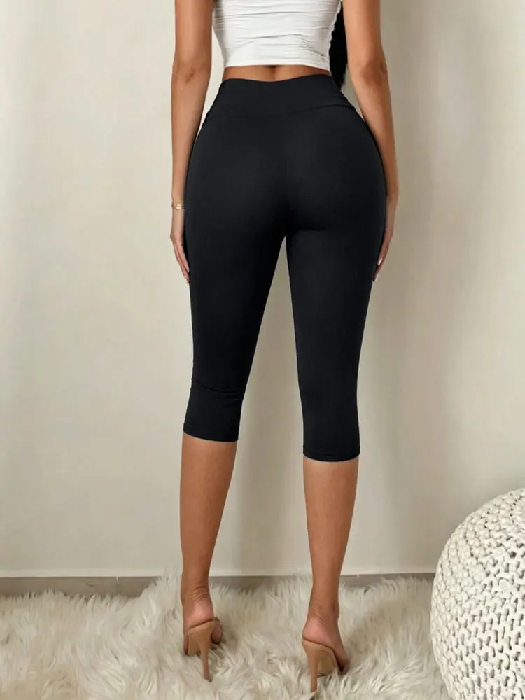 Damen-Leggings im Street-Style mit figurbetonendem Schnitt, modische, kurze 7/8-Länge Hosen, lässige Freizeit-, Fitness-, Yoga- und Sport-Unterteile – Detail 5