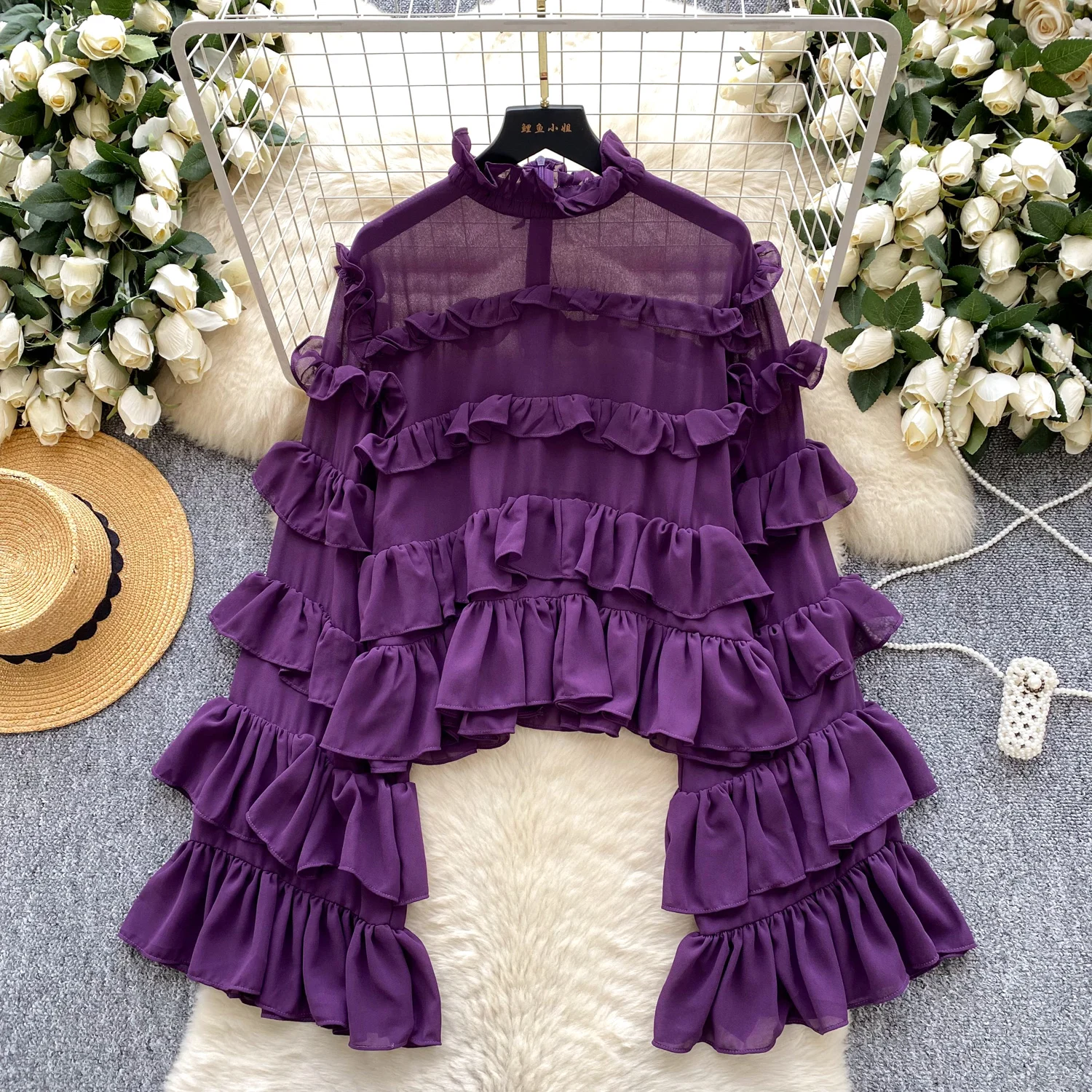 

Vintage Elegant flare sleeve chiffon Top Korean Streetwear High Street Autumn Basics T-Shirts