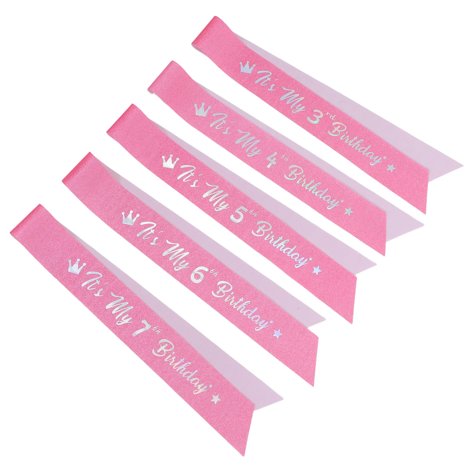 

5Pcs Pink Glitter Happy Birthday Sash for Princess Party Dress Up Accessories It's My Birthday Celebration Decoration
