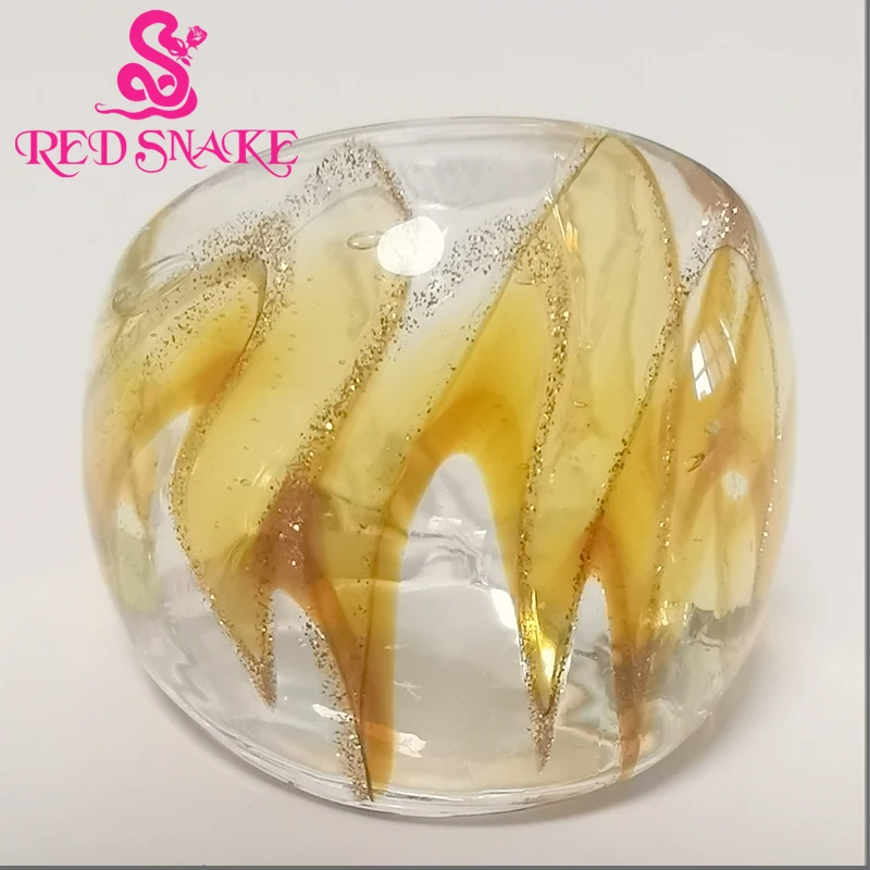 

RED SNAKE Fashion Ring Handmade White bottom color with Silver color foil line Murano Glass Rings