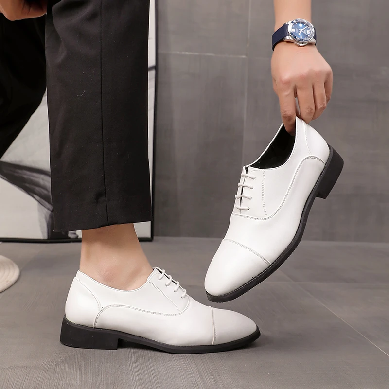 

Men's leather shoes Gentleman minimalist classic style Business or groom's wedding Adult suit shoes 38-46 White New versatile