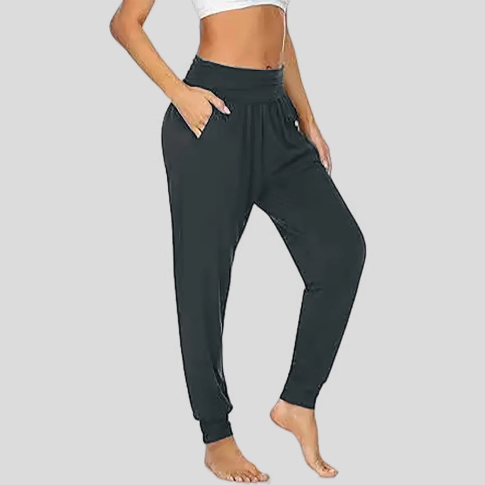 

Women Solid Comfortable Yoga Jogging Pants Loose Exercise Pants With Pockets Womens Pants