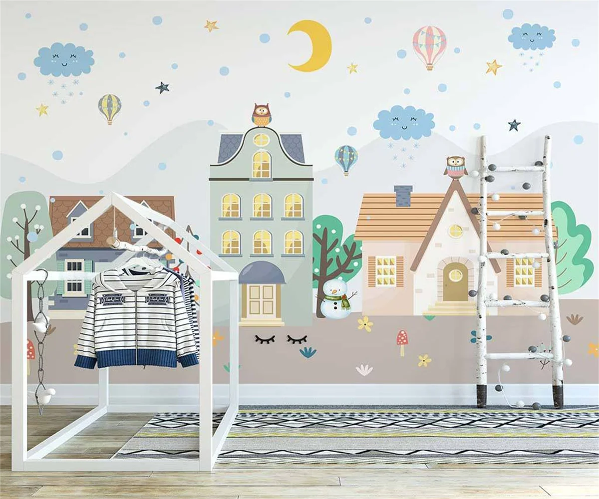 

beibehang papel de parede Custom new Nordic hand-painted fresh hot air balloon children's room background wallpaper