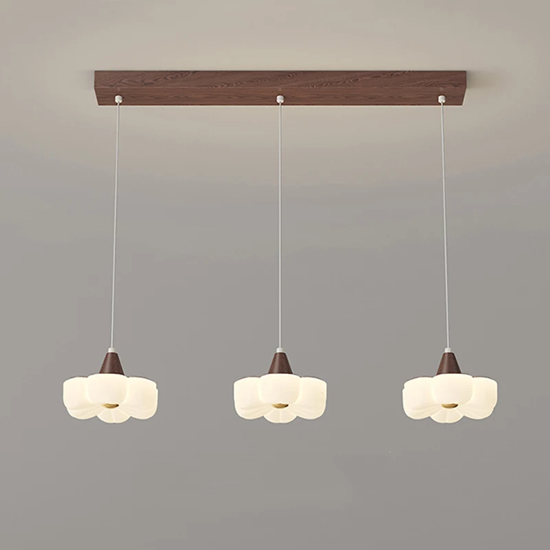 

New Mid-Century Vintage Pendant Lamps Creative Flower Solid Wood Linear Eye Protection chandelier for Dining Bar Table Kitchen