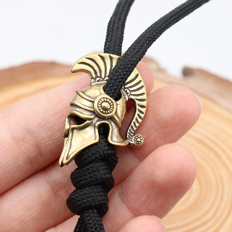 Brass Spartan Helmet Paracord Rope Beads Pendant Outdoor EDC Tool Flashlight Lanyard Hanging Jewelry DIY Bracelet Bead Accessory