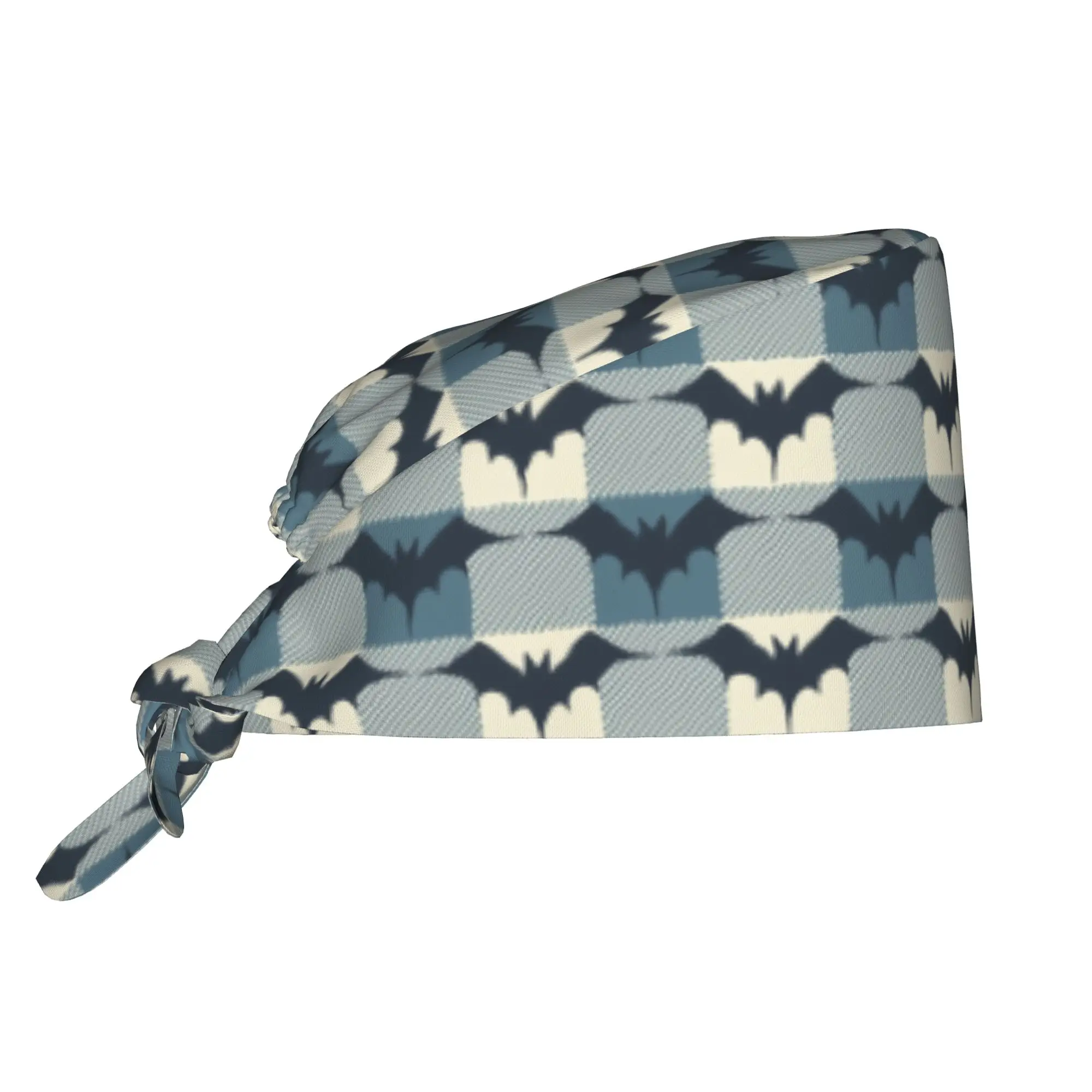 Halloween Bats Gingham Check Plaid Soft Indigo Working Hat Cute Animal Scrub Caps Scrub Nursing Doctor Surgeon Cap for Nurse
