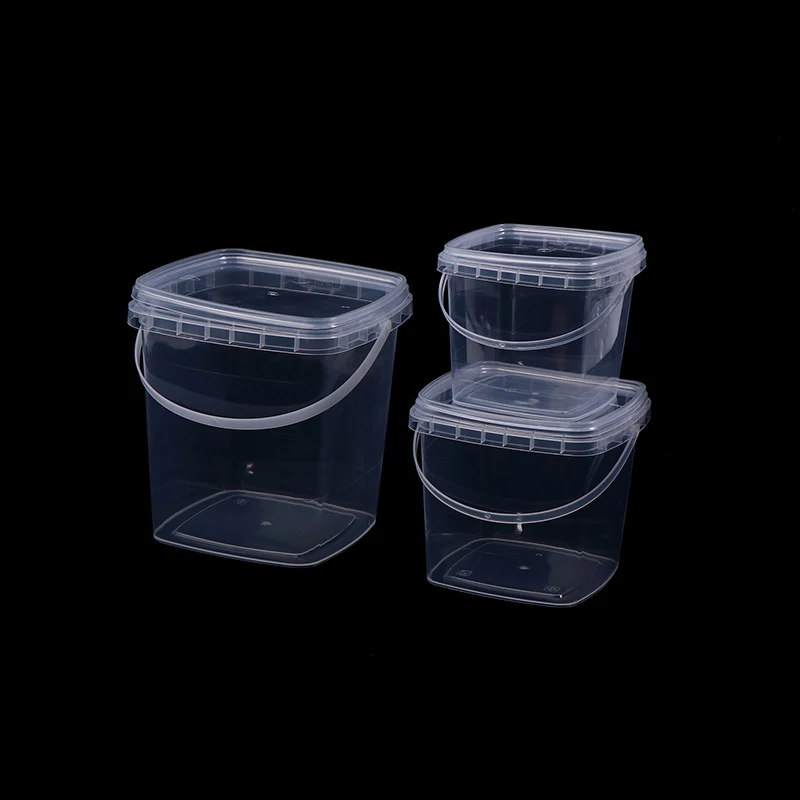 Food Grade Square Plastic Bucket with Lid and Handle BPA-Free Packing Box Good Sealing Packing Container Bucket 280ML/500ML/1L