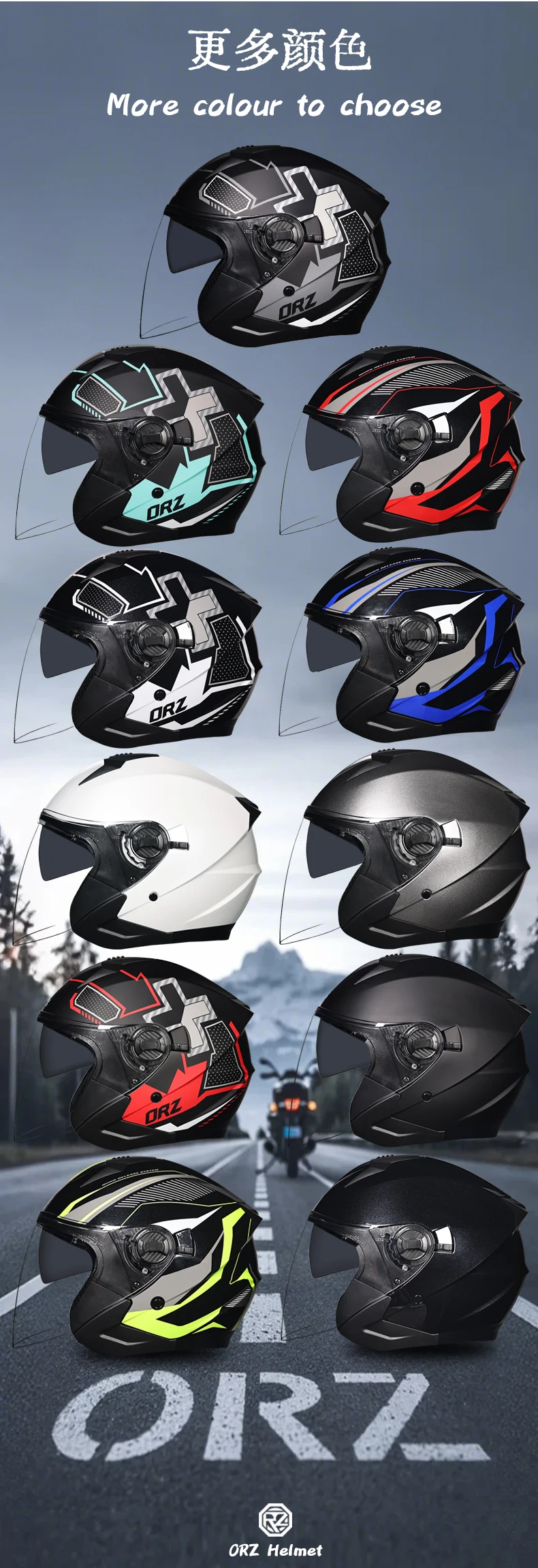 ORZ motorcycle helmet, half face, double mirror, all season men's and women's fashion, half helmet, all season universal