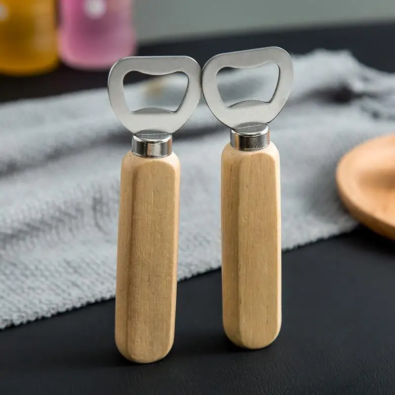 1PCS X Natural Wood Handle Wine Beer Opener with Solid Stainless Steel Top Bottle Openers Kithcen Supplies Home Decoratives