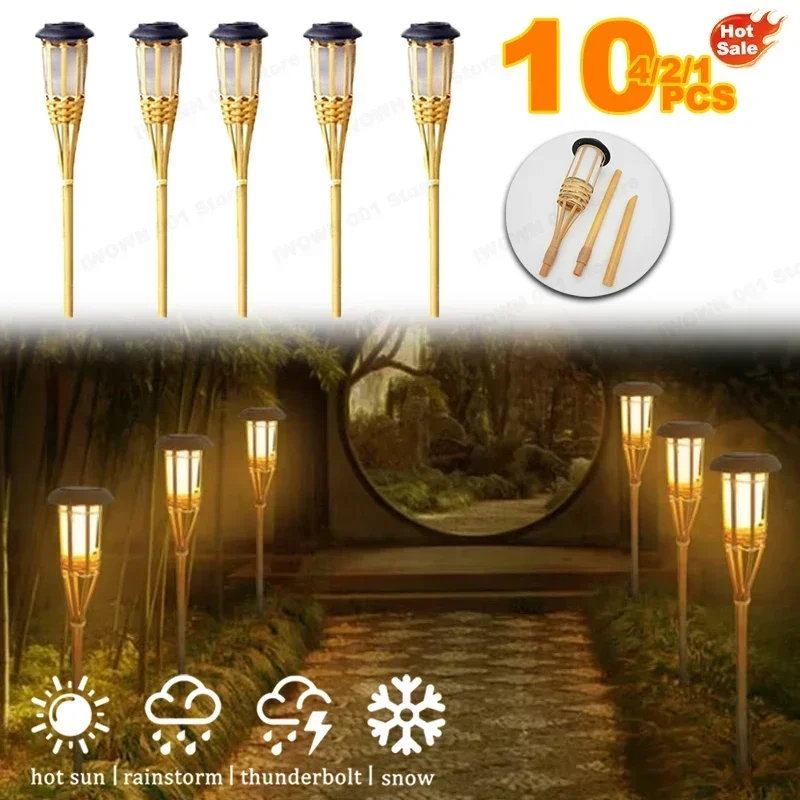 أضواء لهب الشمسية الخيزران أضواء الشعلة الخيزران مقلد لهب الشمسية أضواء حديقة الحديقة Luces Led Solares Para Jardin الخارجي