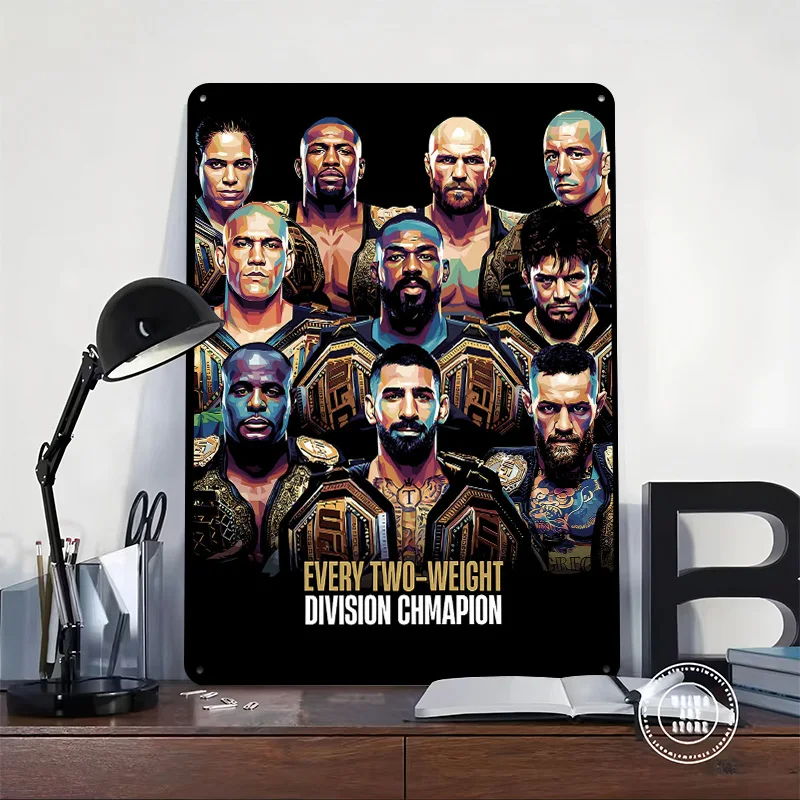 MMA Two-Weight Division Champions Personalized 3D Textured Metal Poster Wall Art Tinplate Sign for Modern Home Decoration Luxury