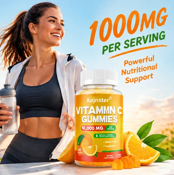 Vegetarian Vitamin C Gummies, 1000mg Per Serving, Natural Orange Cream Soda Flavor, Gluten Free, Easy Chew,Dietary Supplement
