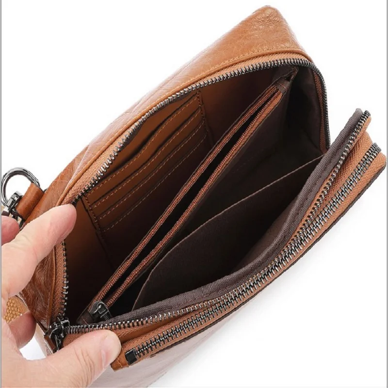 Sac de poitrine en cuir de vache pour hommes, sac de messager, sac à main de bureau décontracté, avertir à l\'huile, lancé masculin