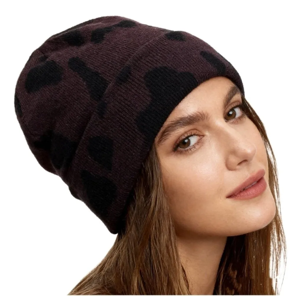 Casual Thickened Cow Pattern Knitted Hat Keep Warm Ear Protection Pullover Hat Elastic Windproof Winter Beanie Hat Winter