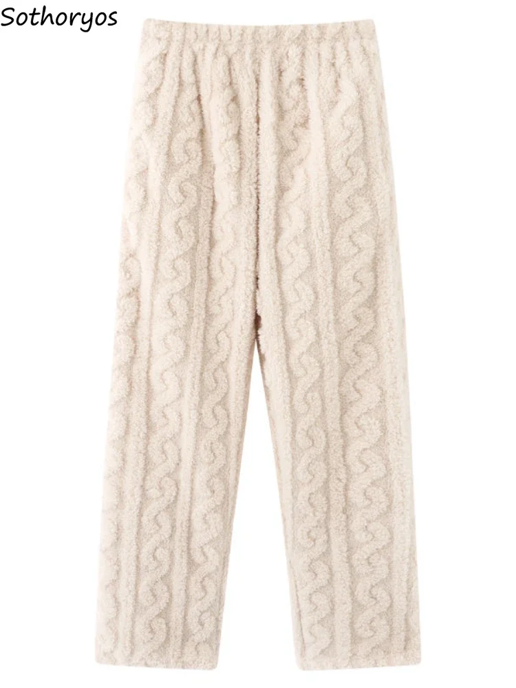 

Coral Fleece Sleep Bottoms Women Thicken Warm Loose Tender Soft Korean Style Home Cozy Elastic Waist Casual New Winter Sleepwear