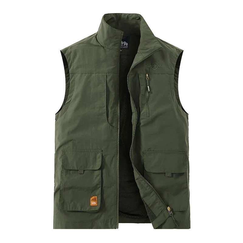 

Loose Large Size Men's Vest Outdoor Spring Autumn Four Seasons Workwear Multi ket Stand Fit Nylon Fiber Casual Faion