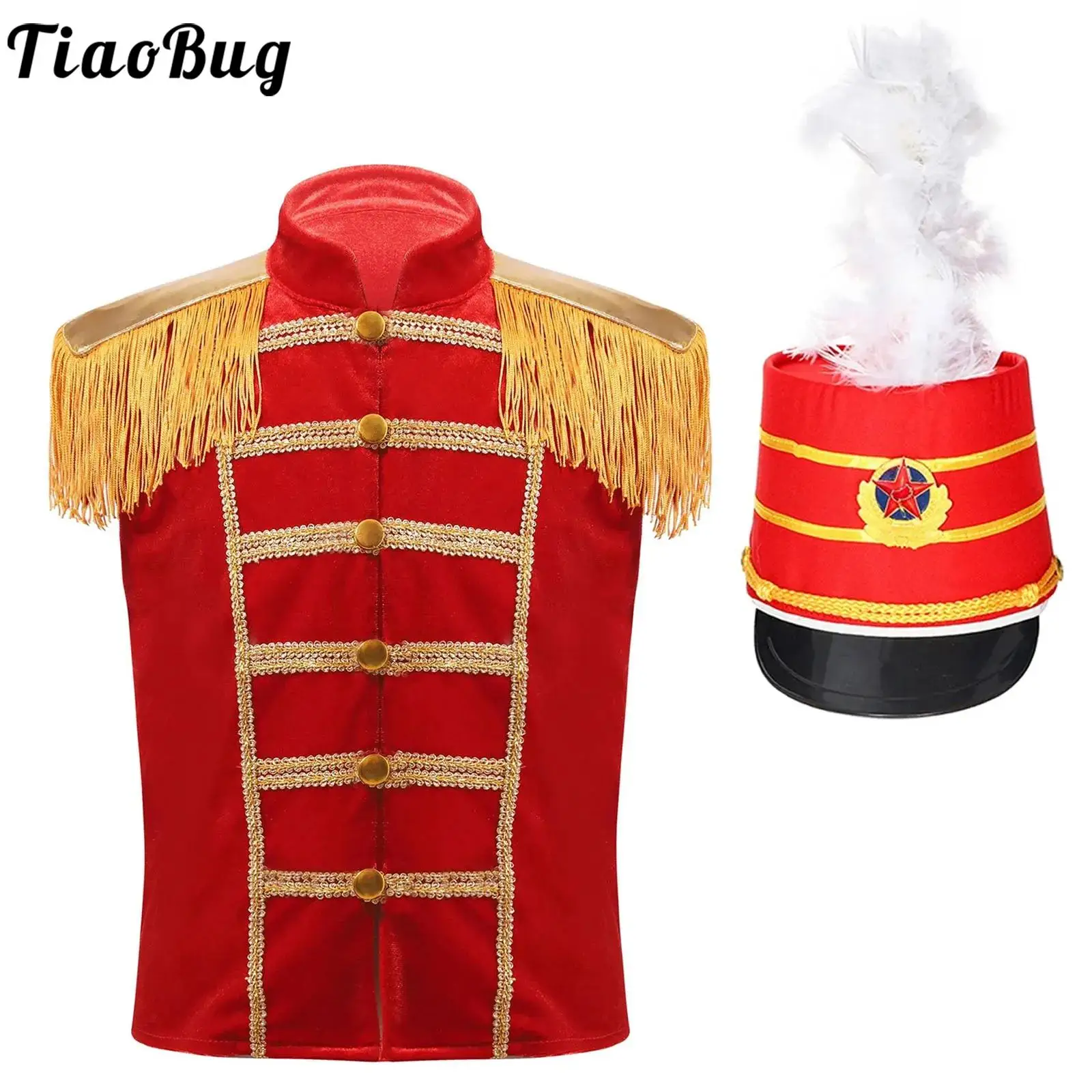 

Boys Girls Drum Major Team Uniform Nutcrackers Costume Set Marching Band Tassel Jacket Coat Vest Hat Outfits Drummer Performance